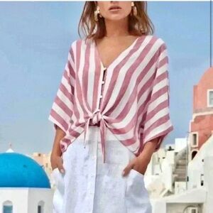 Rails Thea Tie Front Linen Button Up in Seville Stripe